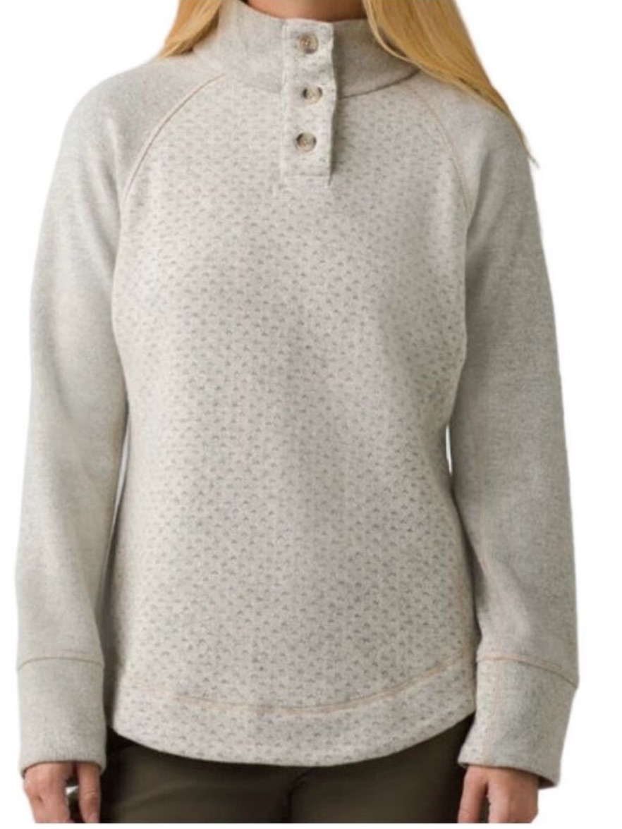 Prana Light Grey/Cream Frozen Falls Pebble High Collar Wool Blend Sweater Sz S